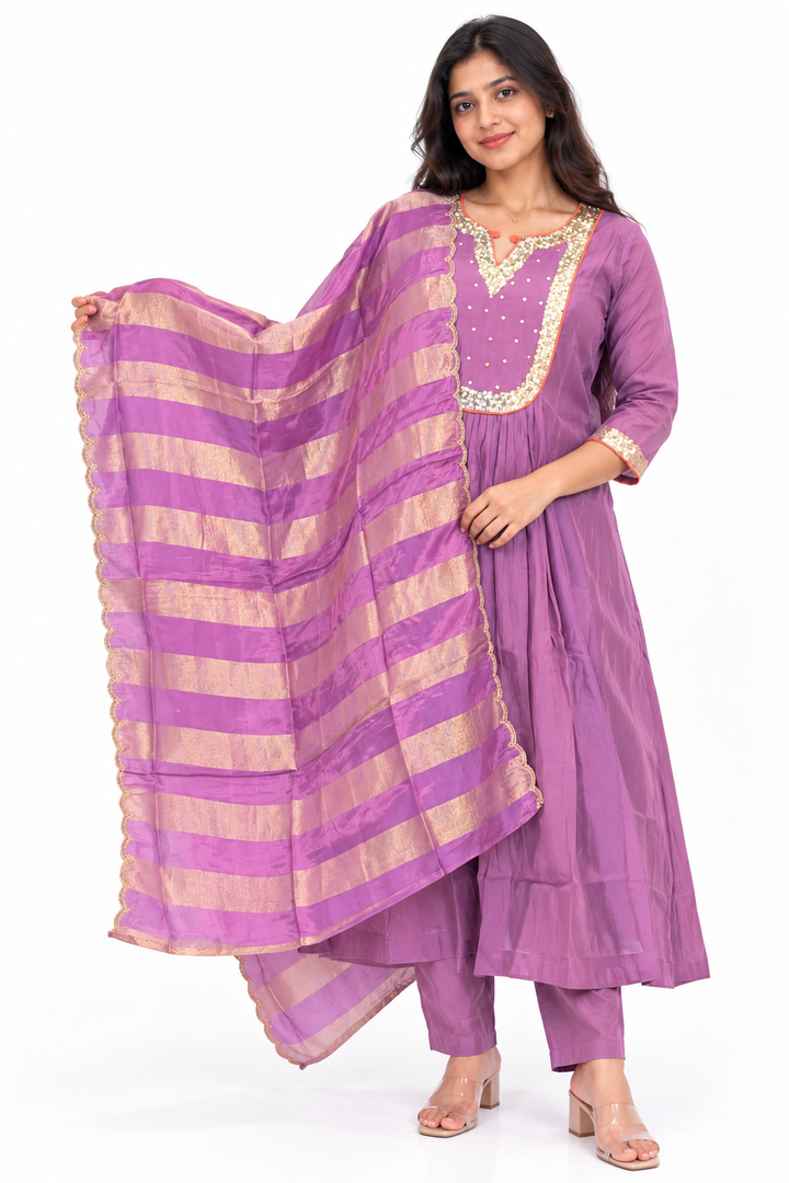 Lavender Silk-Blend Salwar Set with Sequin Work