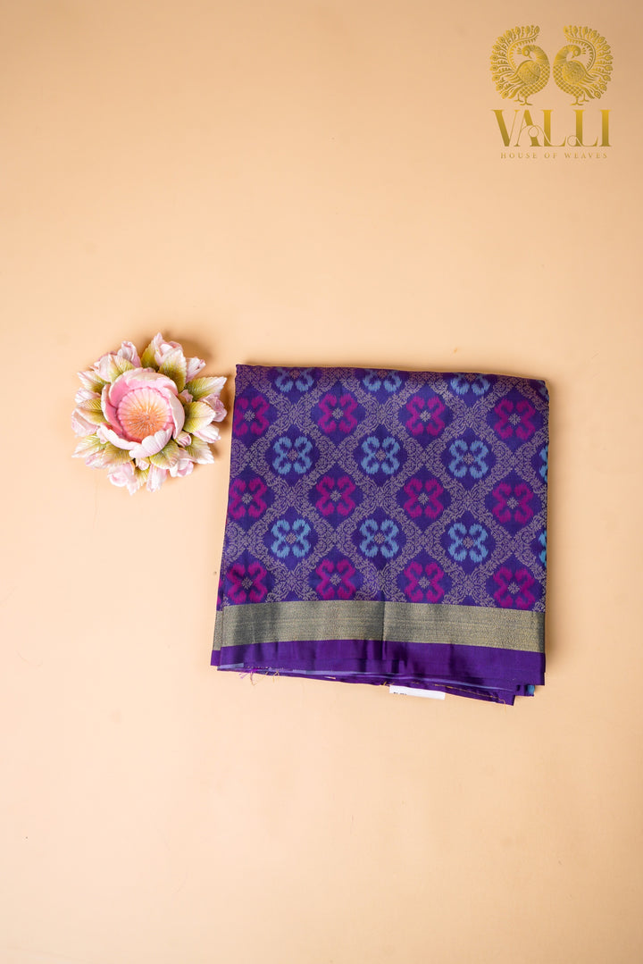 Teal blue  Green Saree with Heavy Ikat dark blue Pallu & Zari Border