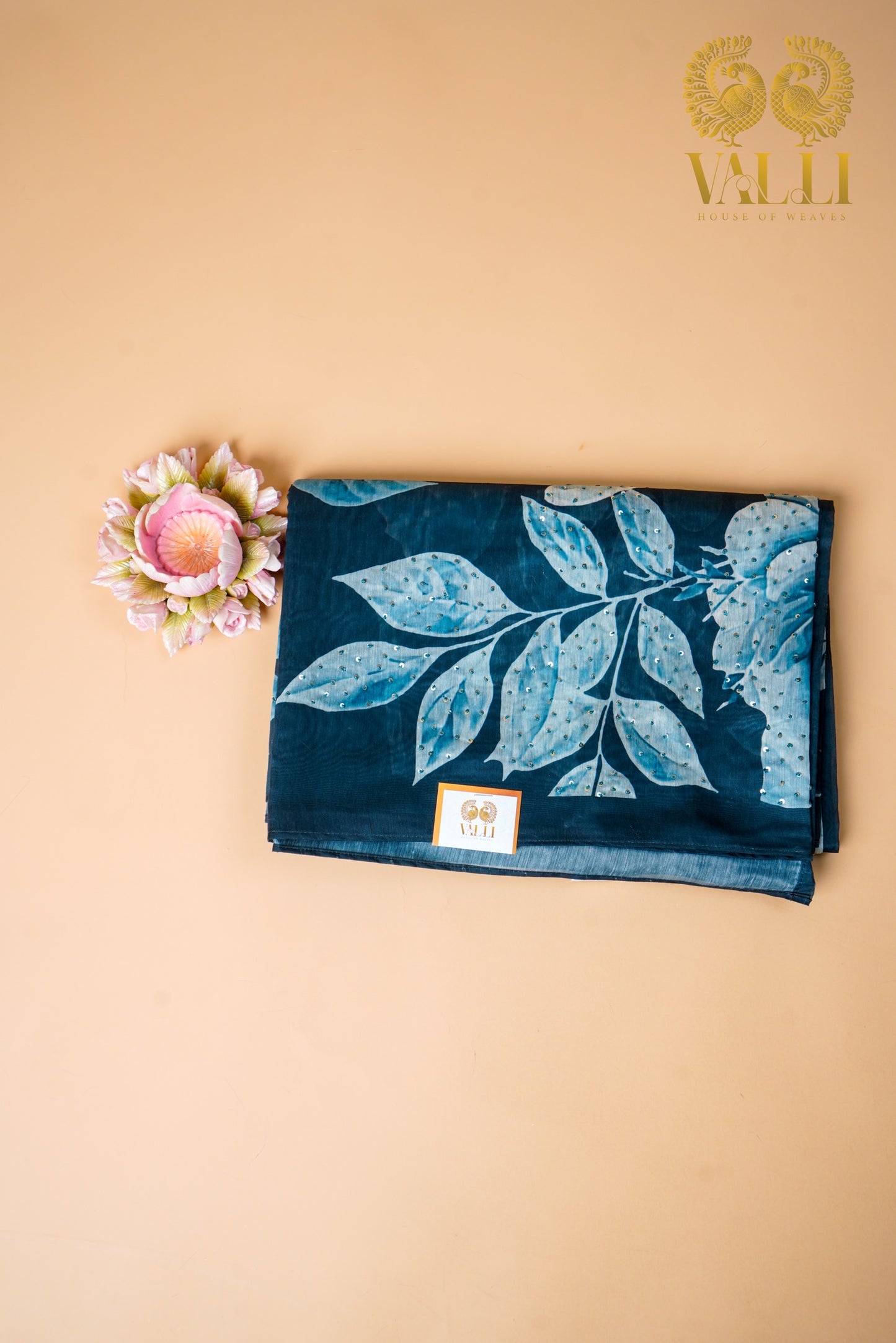 Teal Blue Chandri Cotton Saree with Sequin Pallu