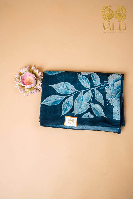 Teal Blue Chandri Cotton Saree with Sequin Pallu