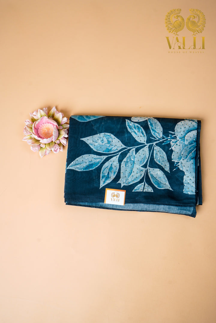 Teal Blue Chandri Cotton Saree with Sequin Pallu