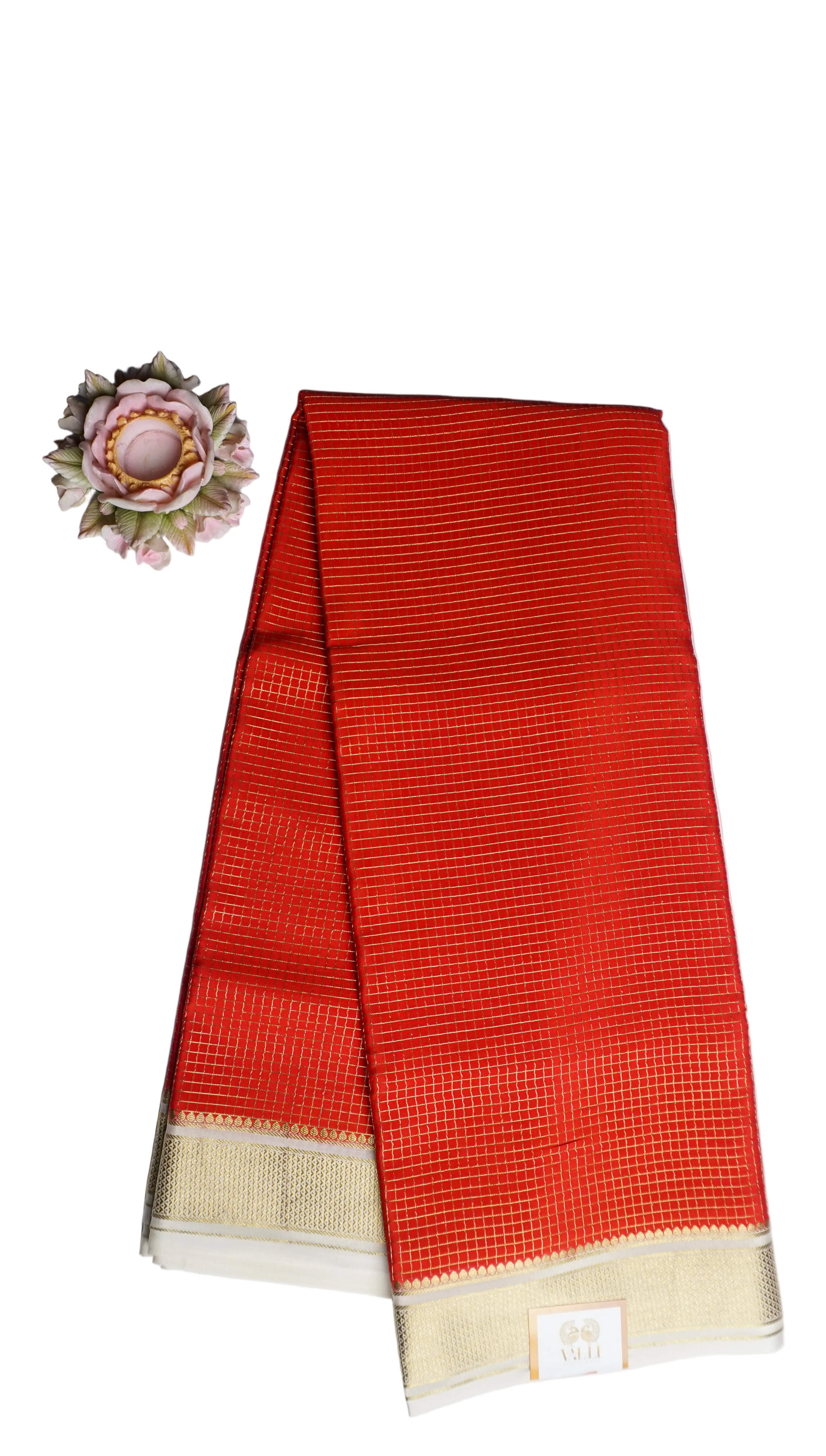 Red checks pure crepe silk saree