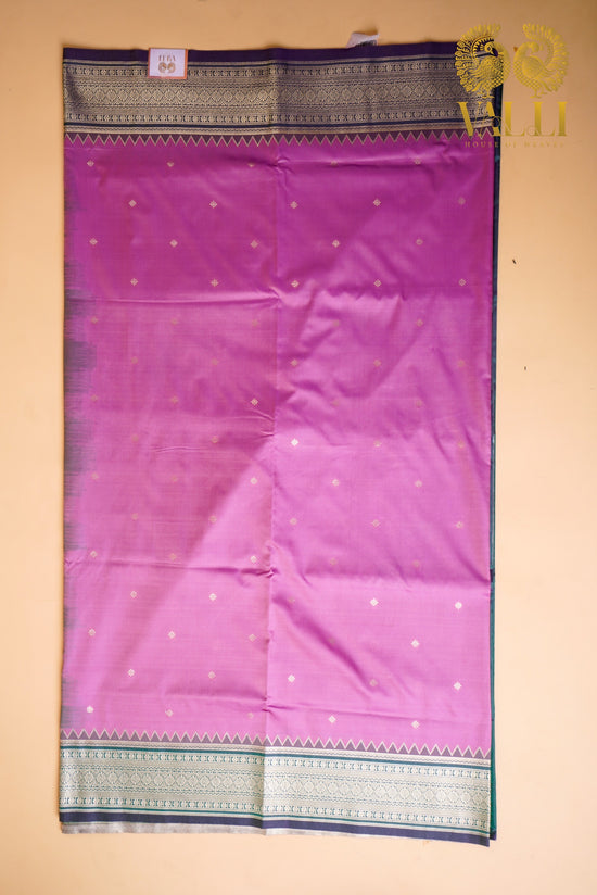 Kanchi Soft Silk Saree – Pastel Onion Pink with Teal Pillayar Katam Border