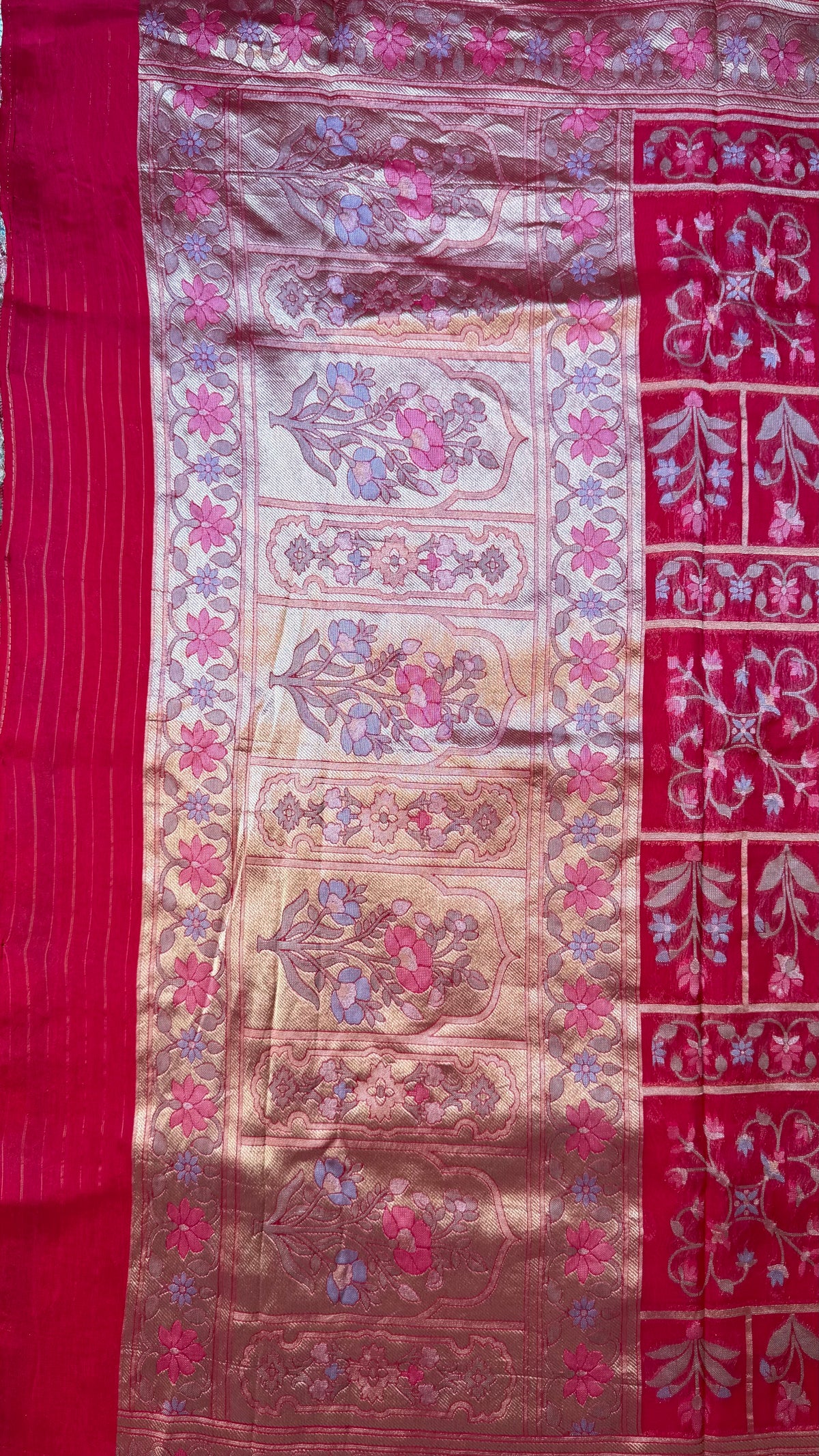 Rani Pink Organza Jaamdani Saree