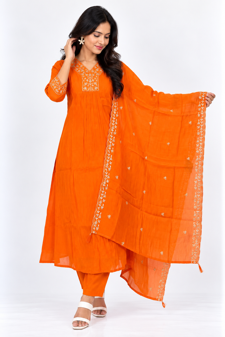 Orange Mulchandiri Floral Salwar Set