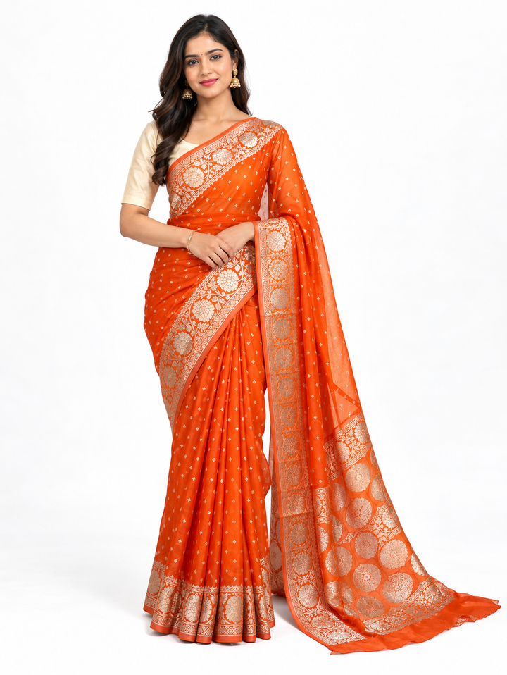 Orange Banarasi Georgette Saree