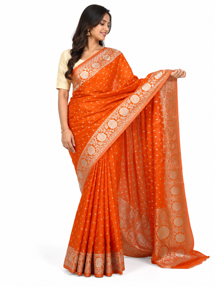 Orange Banarasi Georgette Saree