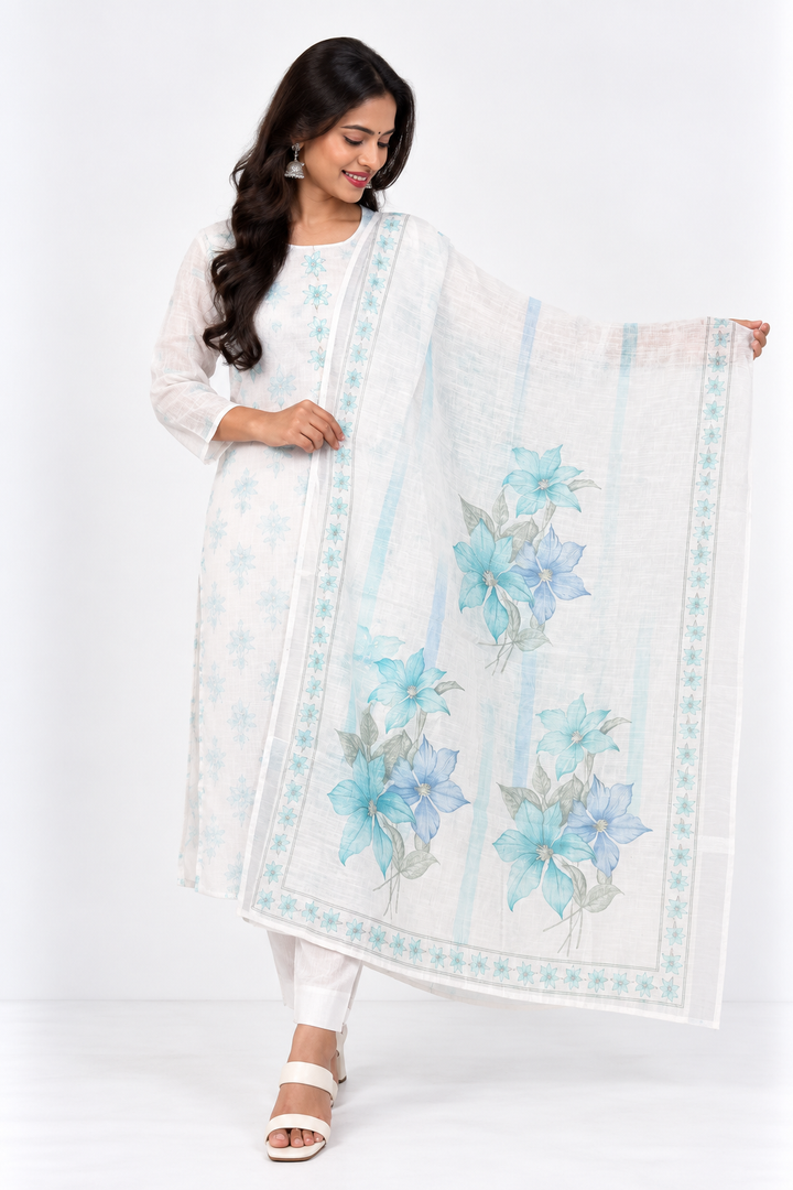 White Linen Floral Salwar Set