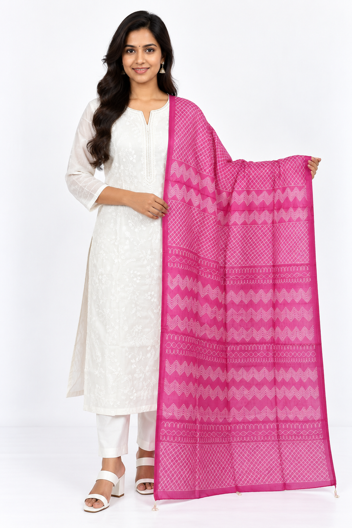White & Pink Embroidered Salwar Set