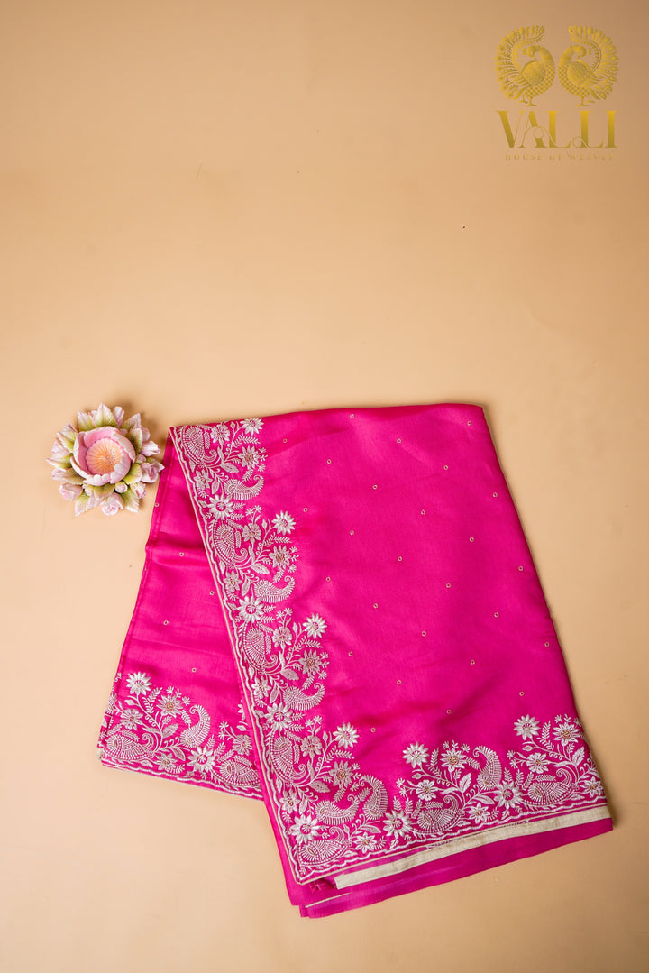 Soft Tussar Silk Saree – Embroidered Border & Self Colour Blouse