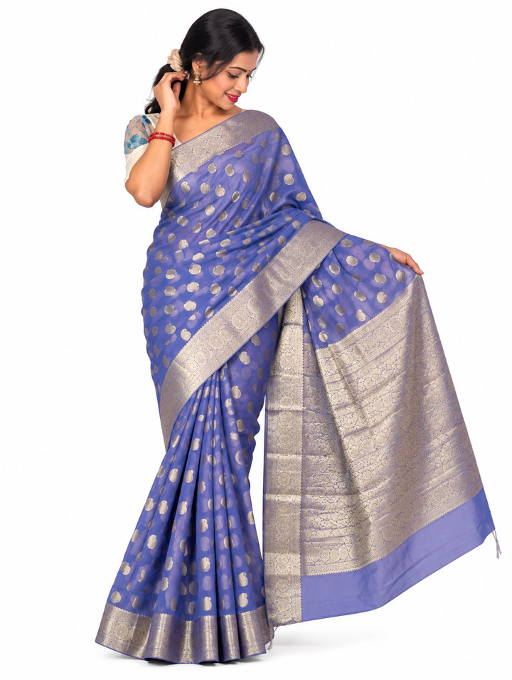 Violet Blue Chiffon Paisley Saree