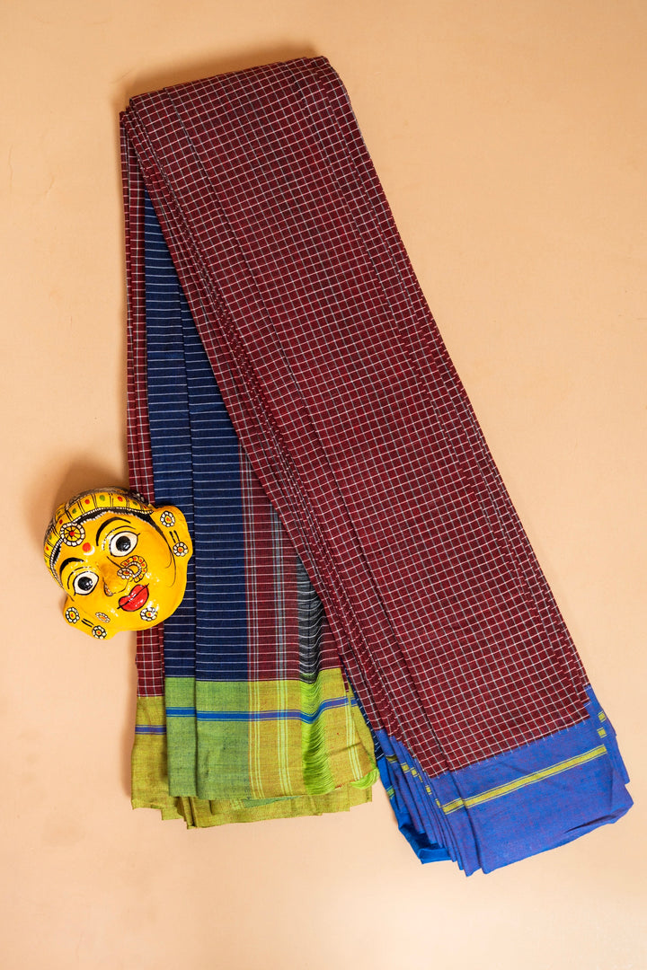 Patteda anchu cotton saree pure Handloom maroon