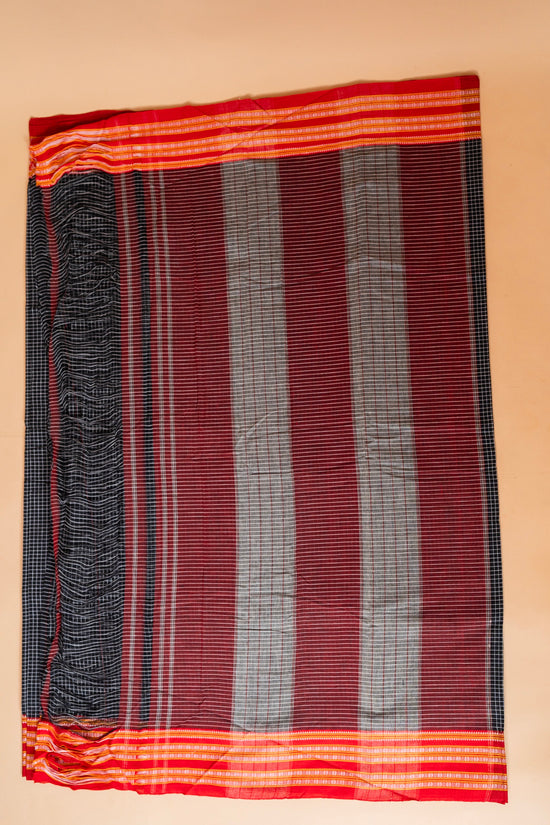 Patteda Anchu Cotton Saree – Black & Red Rudraksham Border