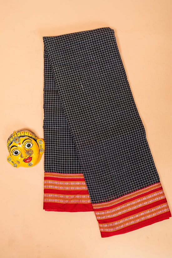 Patteda Anchu Cotton Saree – Black & Red Rudraksham Border