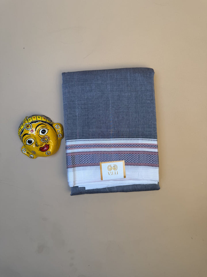 Grey Ilkal Handloom Cotton Saree with Silk Tope Pallu