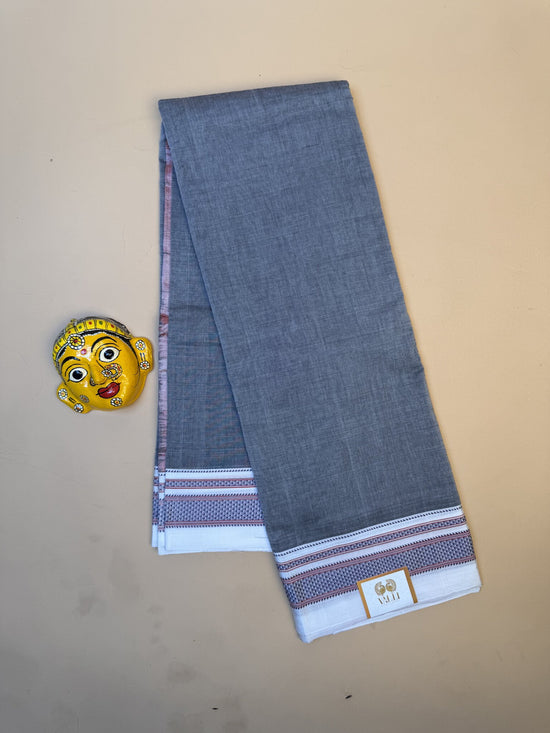 Grey Ilkal Handloom Cotton Saree with Silk Tope Pallu