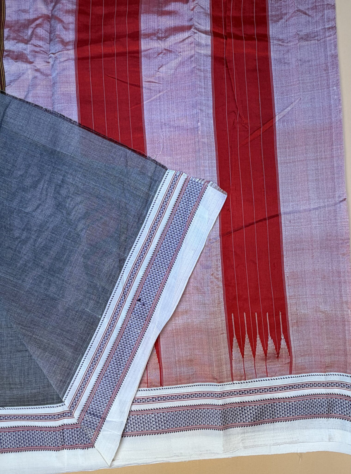 Grey Ilkal Handloom Cotton Saree with Silk Tope Pallu