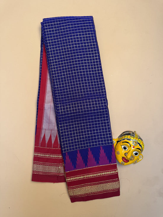 Royal Blue & Red Ilkal Semi-Silk Saree with Tope Pallu