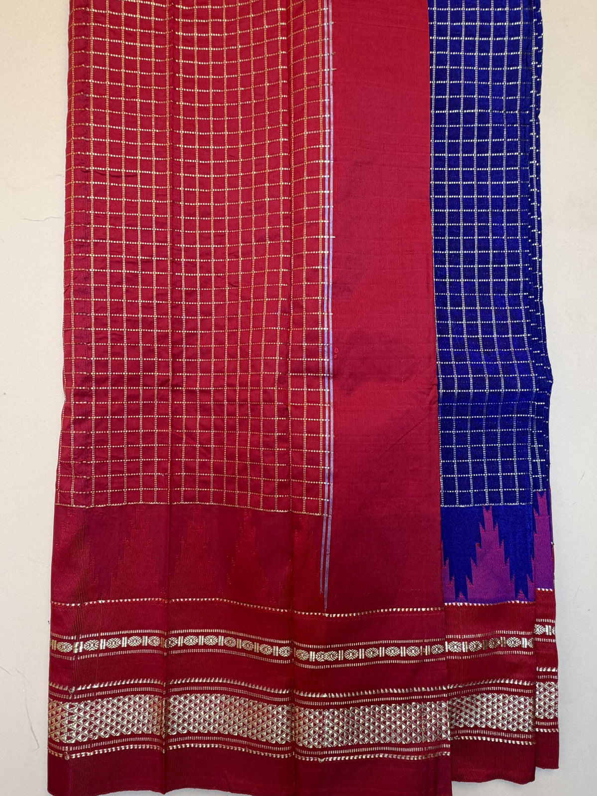 Royal Blue & Red Ilkal Semi-Silk Saree with Tope Pallu