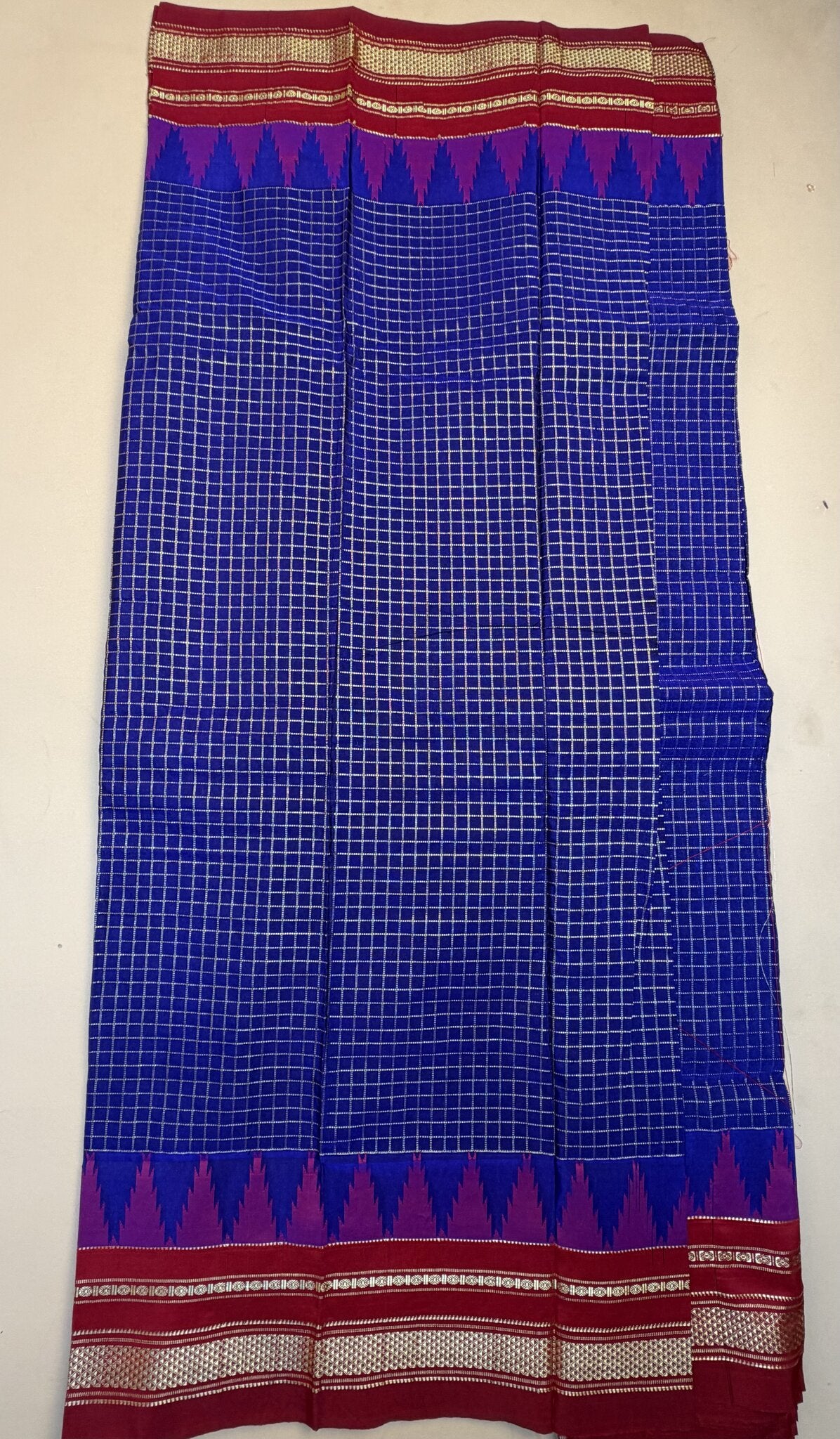 Royal Blue & Red Ilkal Semi-Silk Saree with Tope Pallu