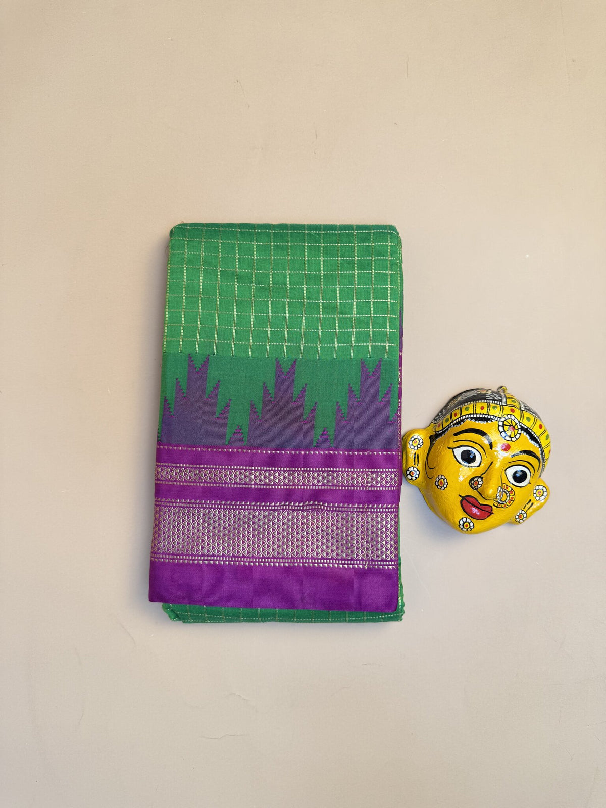 Green & Purple Ilkal Semi-Silk Saree with Tope Pallu