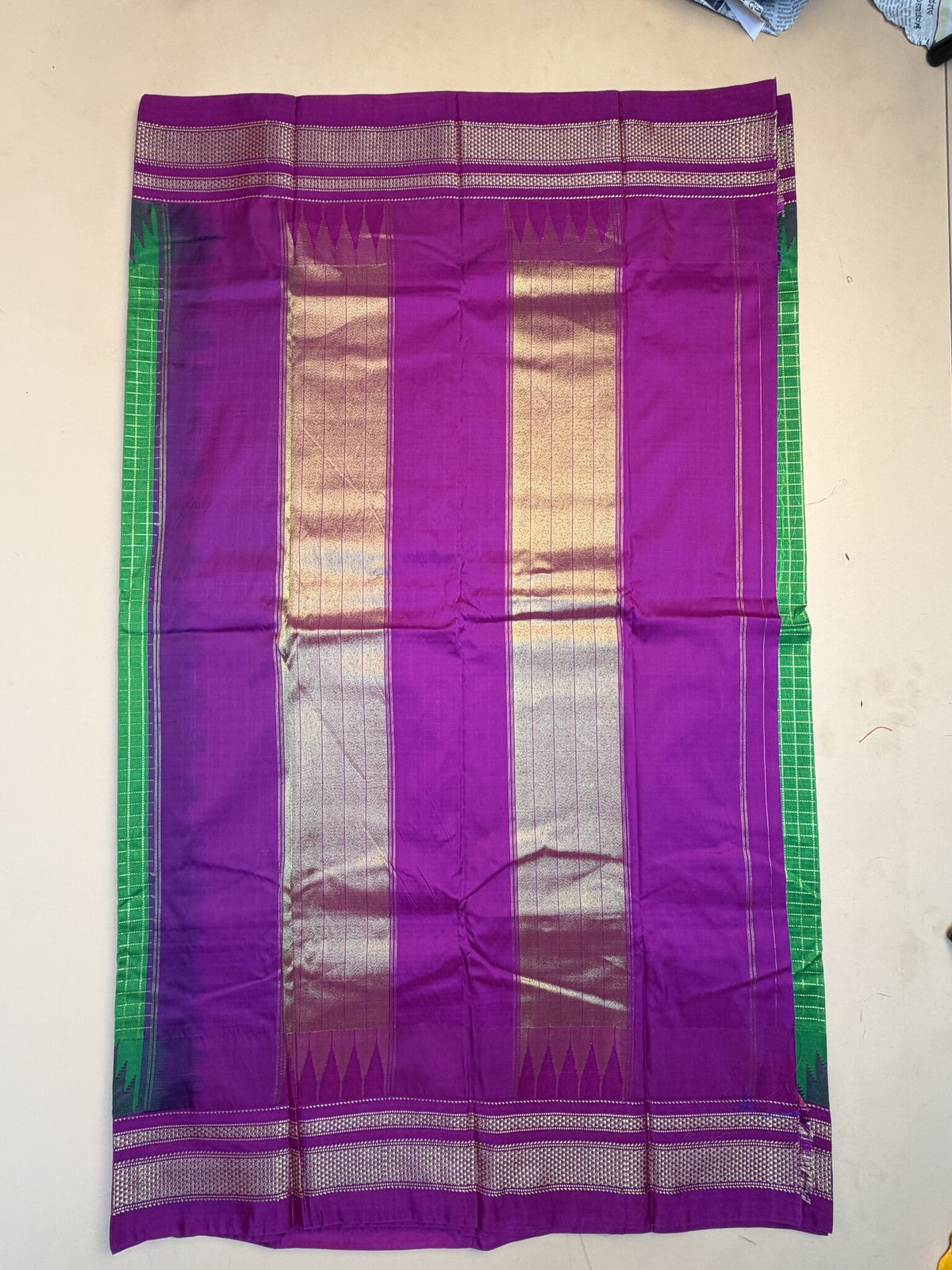 Green & Purple Ilkal Semi-Silk Saree with Tope Pallu