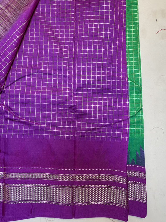 Green & Purple Ilkal Semi-Silk Saree with Tope Pallu
