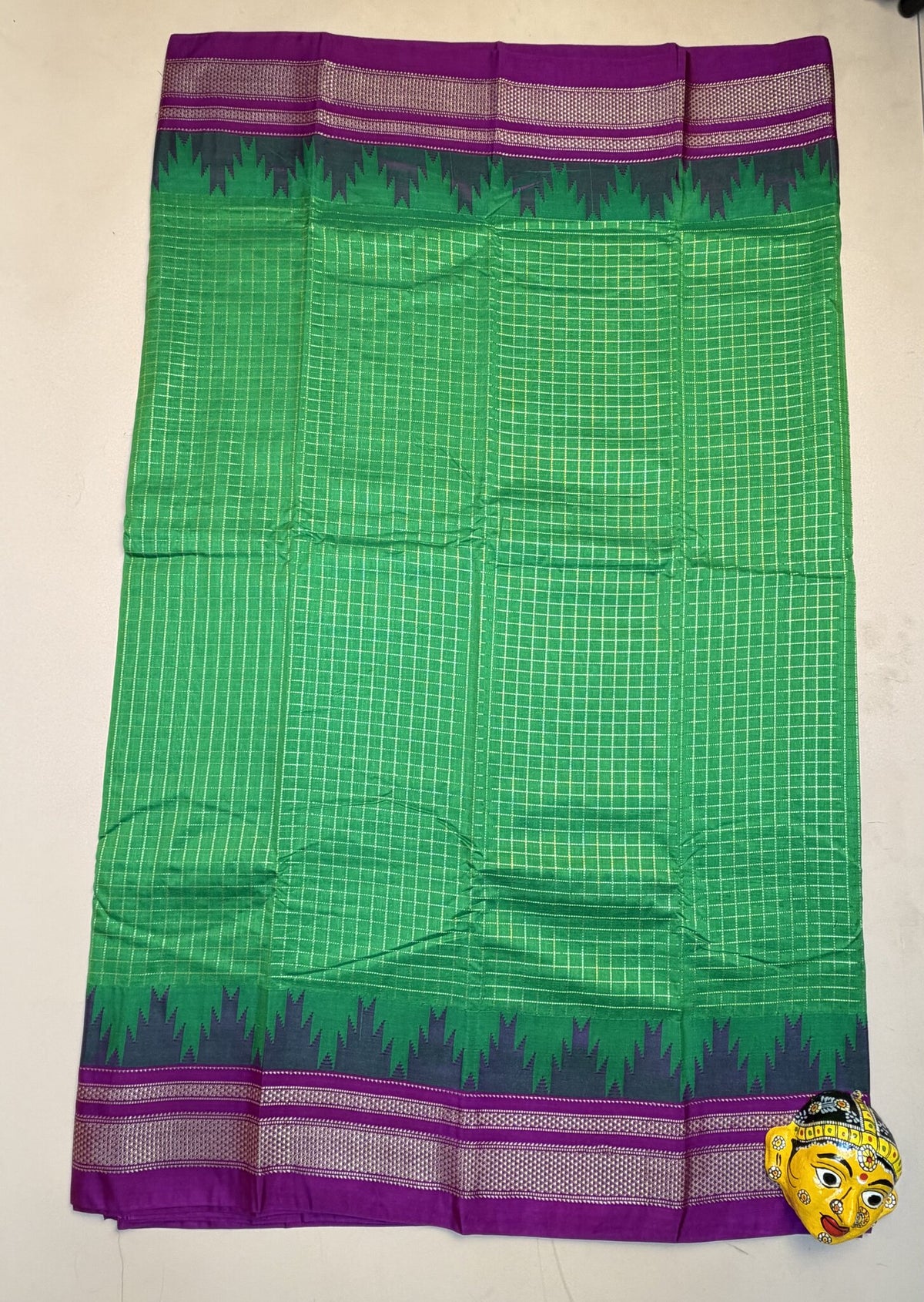 Green & Purple Ilkal Semi-Silk Saree with Tope Pallu