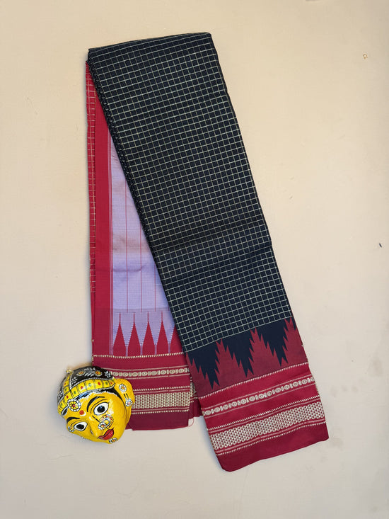 Black & Red Ilkal Semi-Silk Saree with Tope Pallu