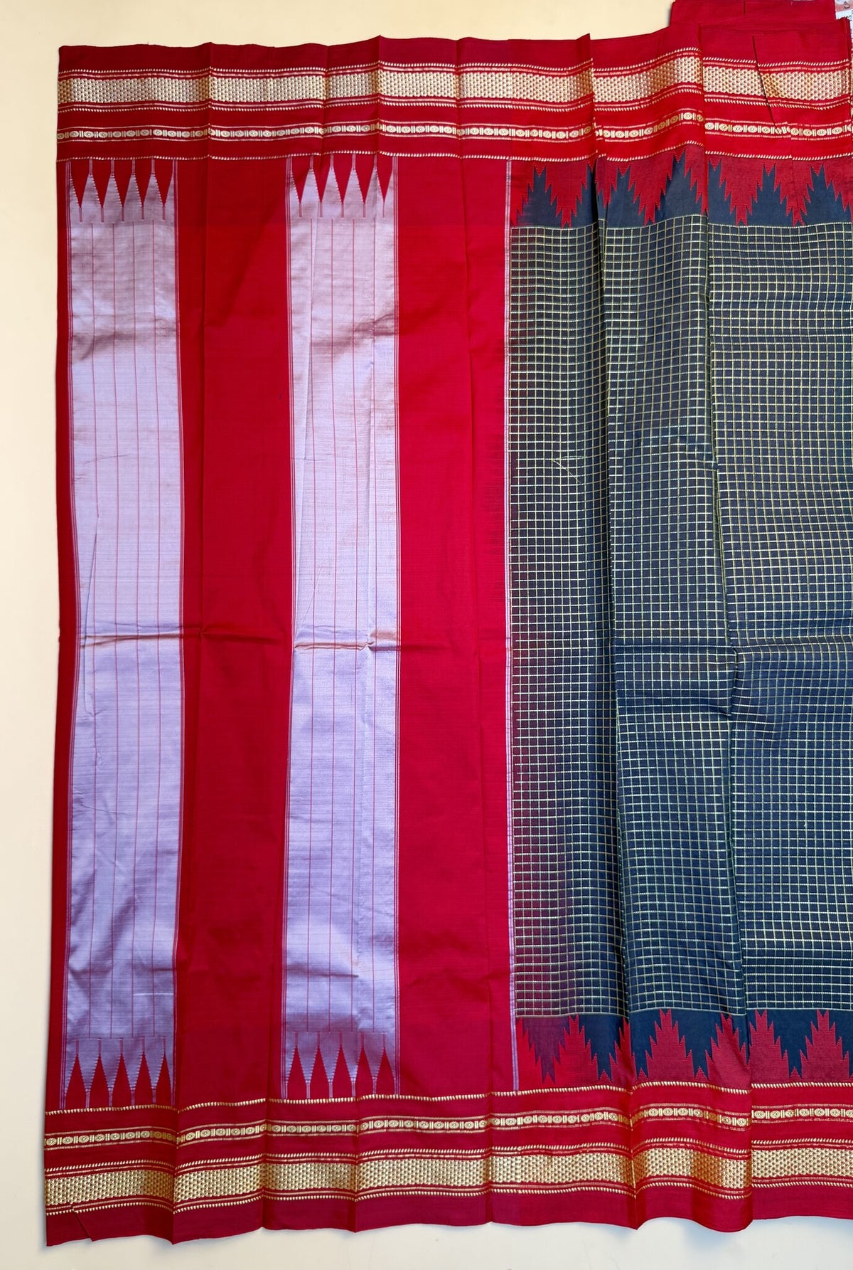 Black & Red Ilkal Semi-Silk Saree with Tope Pallu