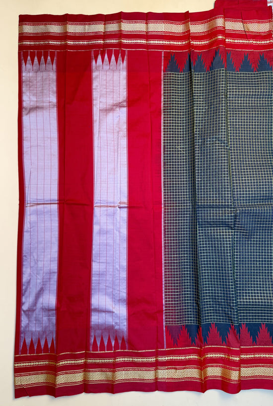 Black & Red Ilkal Semi-Silk Saree with Tope Pallu