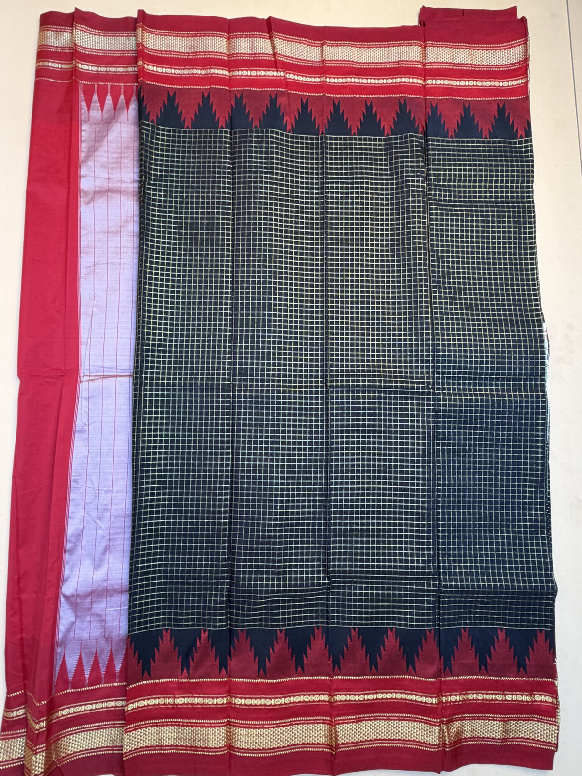 Black & Red Ilkal Semi-Silk Saree with Tope Pallu
