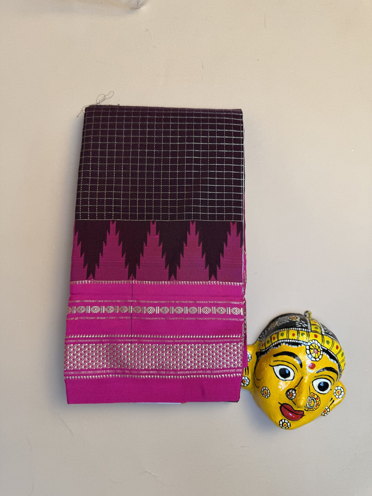 Snuff & Pink Ilkal Semi-Silk Saree with Tope Pallu