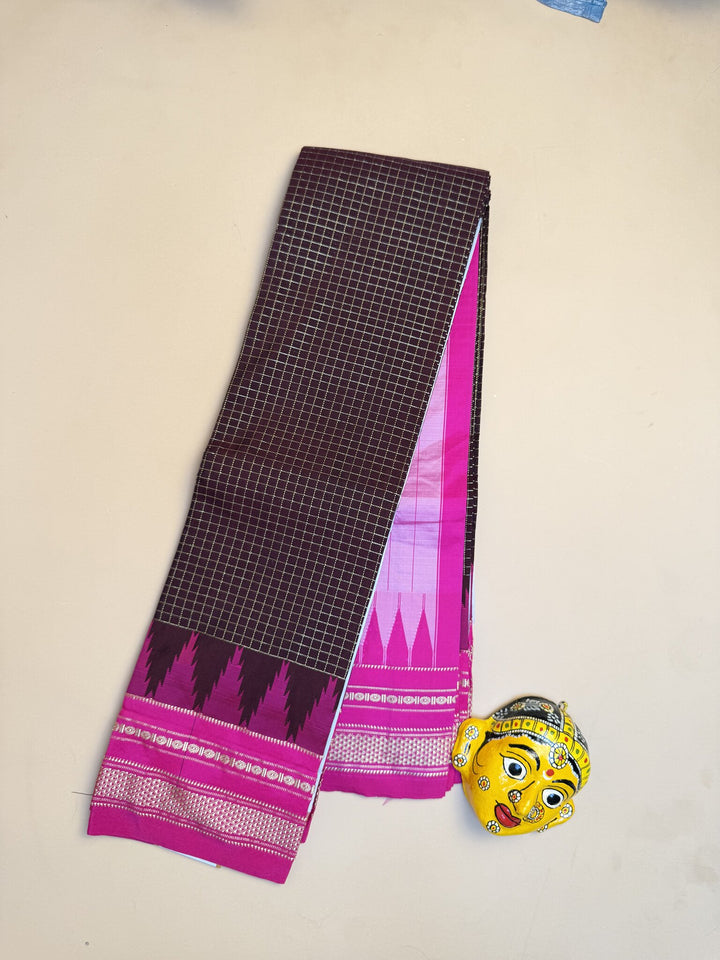 Snuff & Pink Ilkal Semi-Silk Saree with Tope Pallu