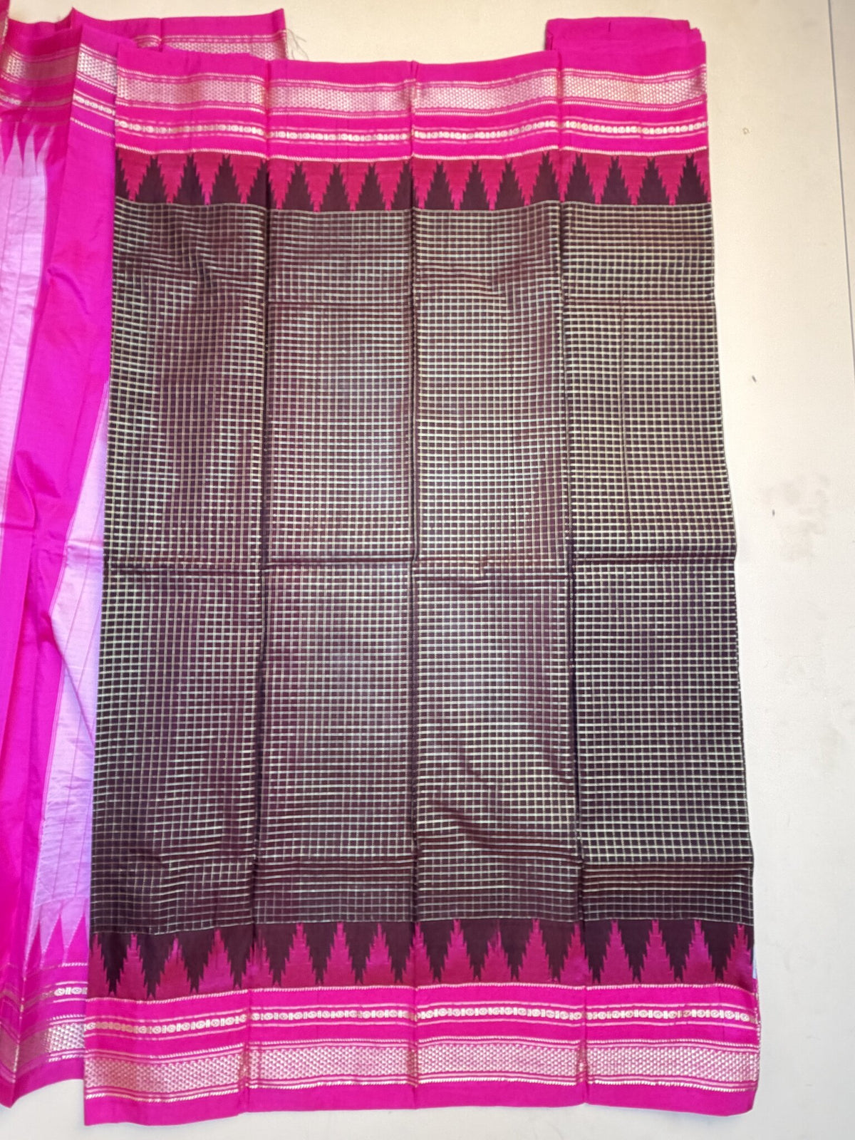 Snuff & Pink Ilkal Semi-Silk Saree with Tope Pallu
