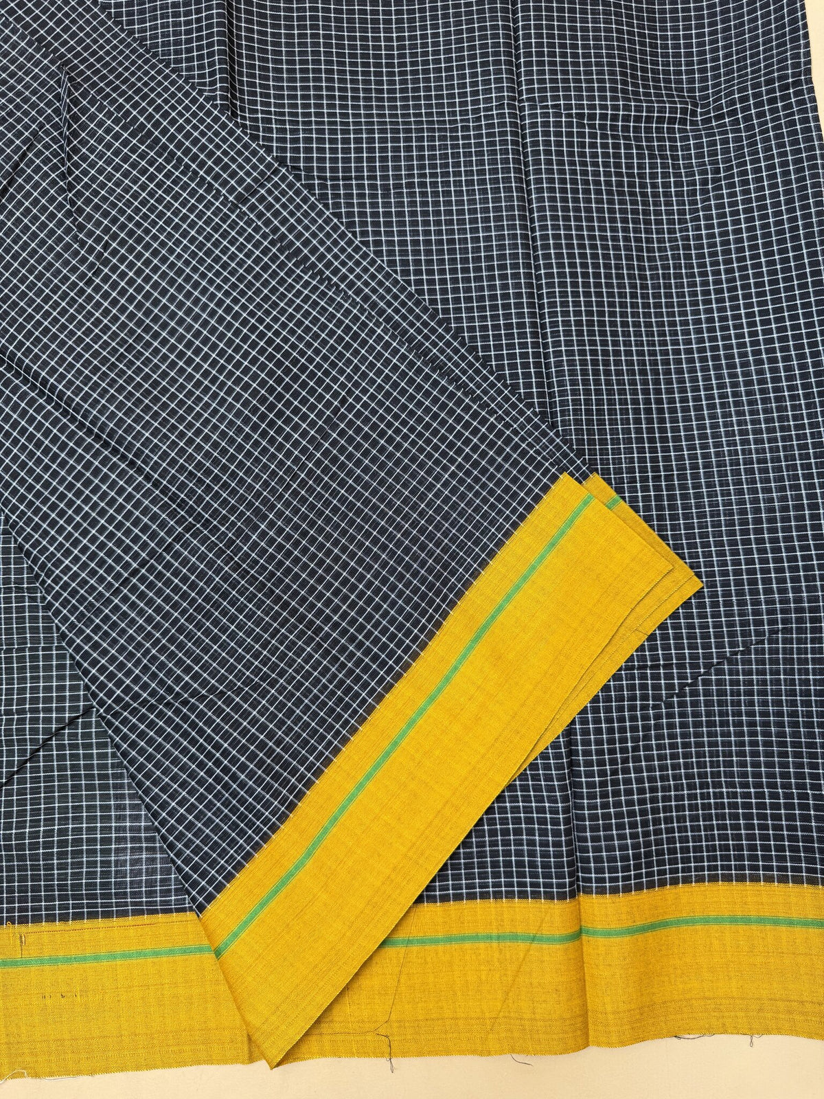 Patteda Anchu Cotton Saree – Yellow with Green Border