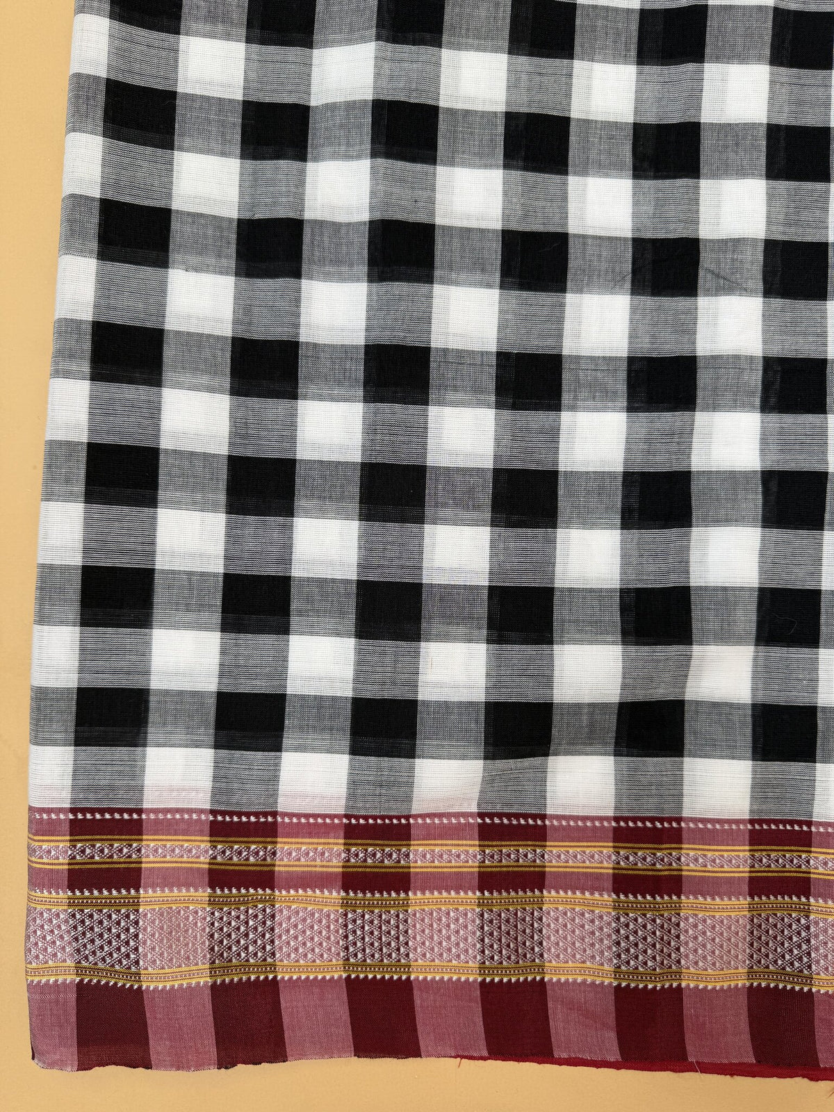 Pure Handloom Ilkal Saree – Black & White Checks with Red Border