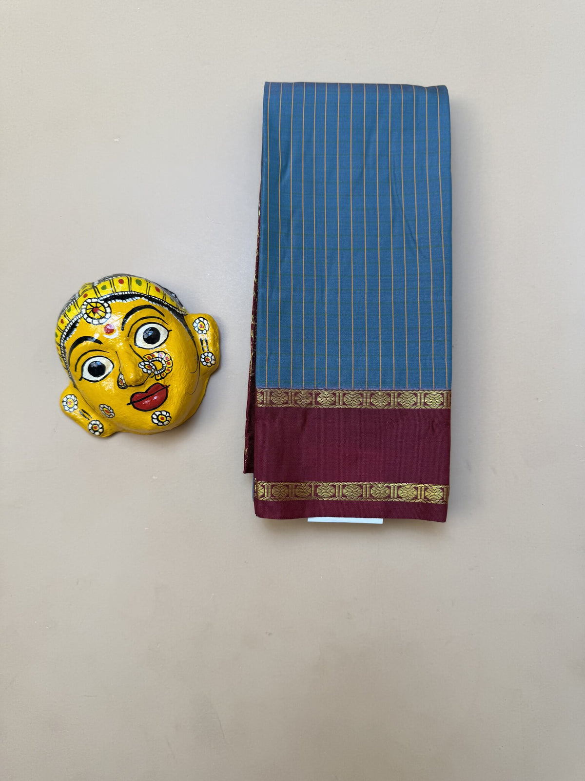 Soft Semi-Silk Saree in Teal Blue and Maroon