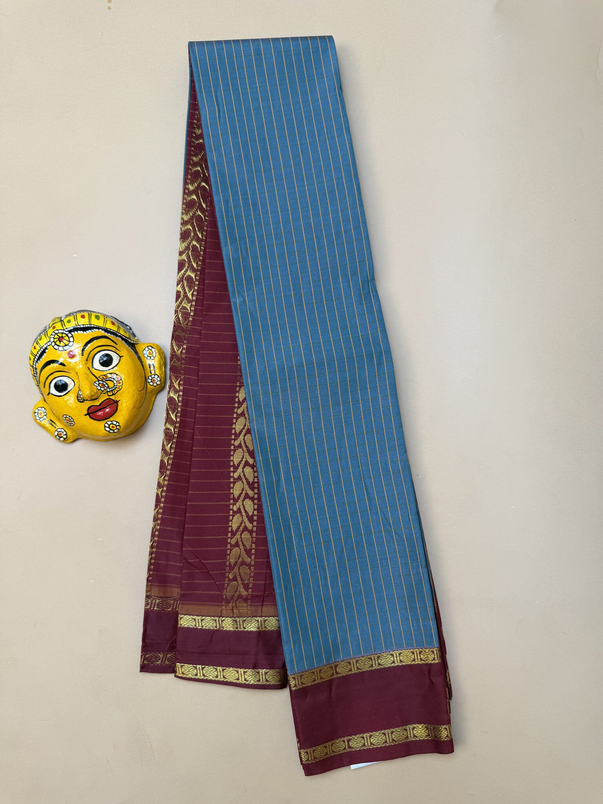 Soft Semi-Silk Saree in Teal Blue and Maroon