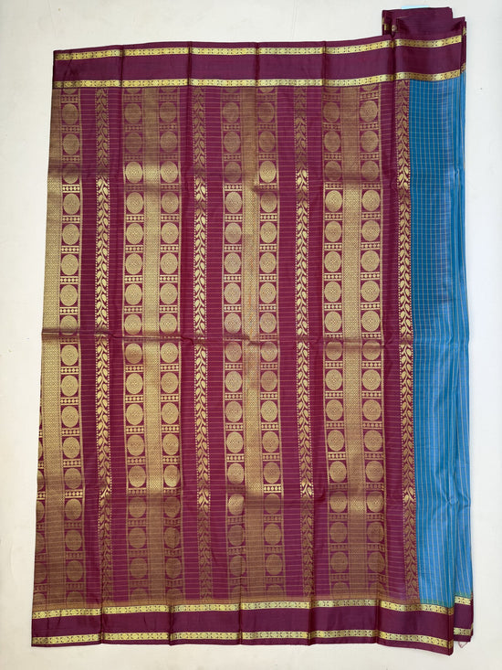 Soft Semi-Silk Saree in Teal Blue and Maroon