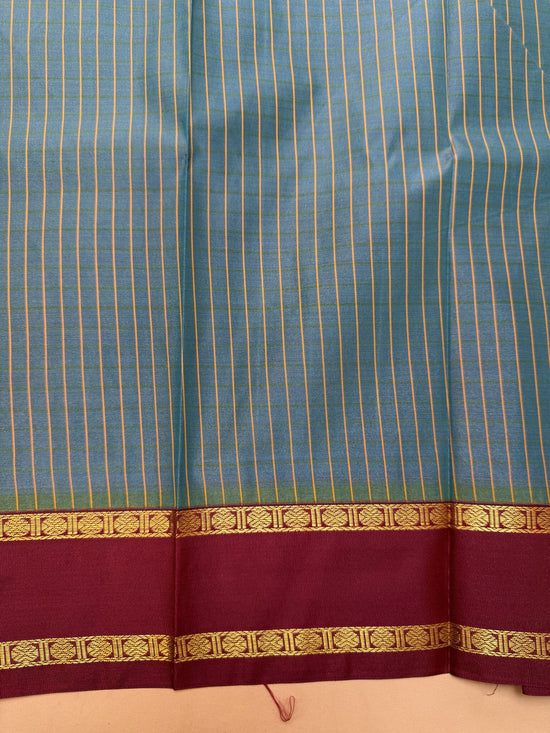 Soft Semi-Silk Saree in Teal Blue and Maroon