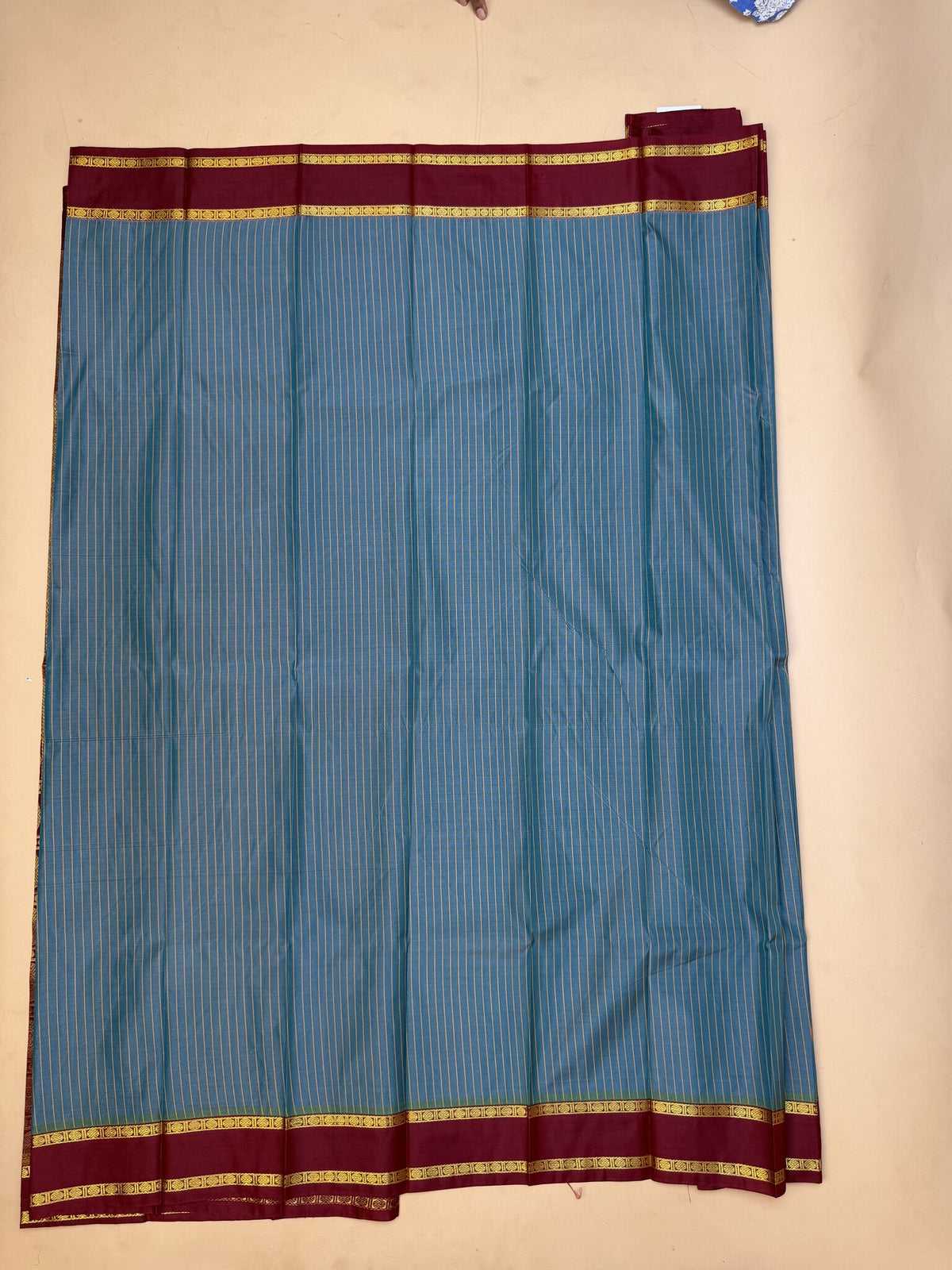 Soft Semi-Silk Saree in Teal Blue and Maroon