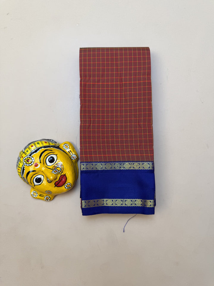 Soft Semi-Silk Saree in Rust Orange and Blue