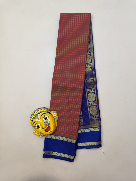 Soft Semi-Silk Saree in Rust Orange and Blue