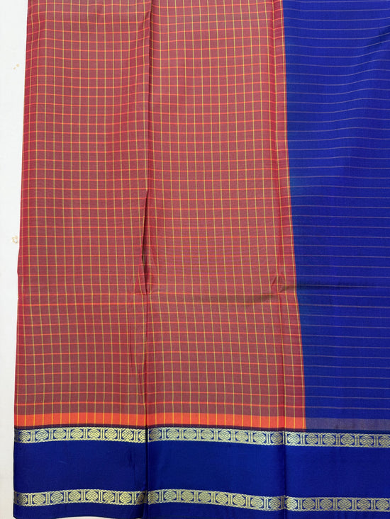 Soft Semi-Silk Saree in Rust Orange and Blue