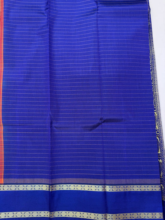 Soft Semi-Silk Saree in Rust Orange and Blue
