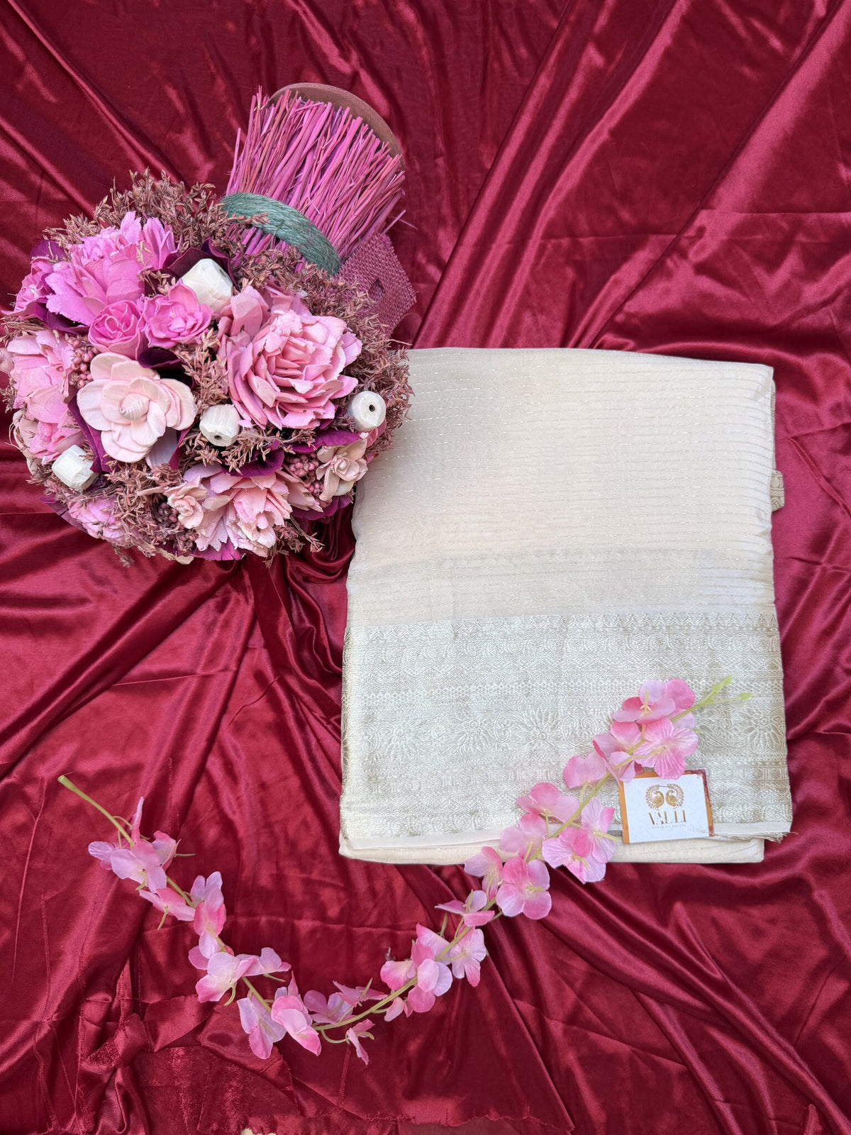White Chiffon Georgette Saree with Red Blouse