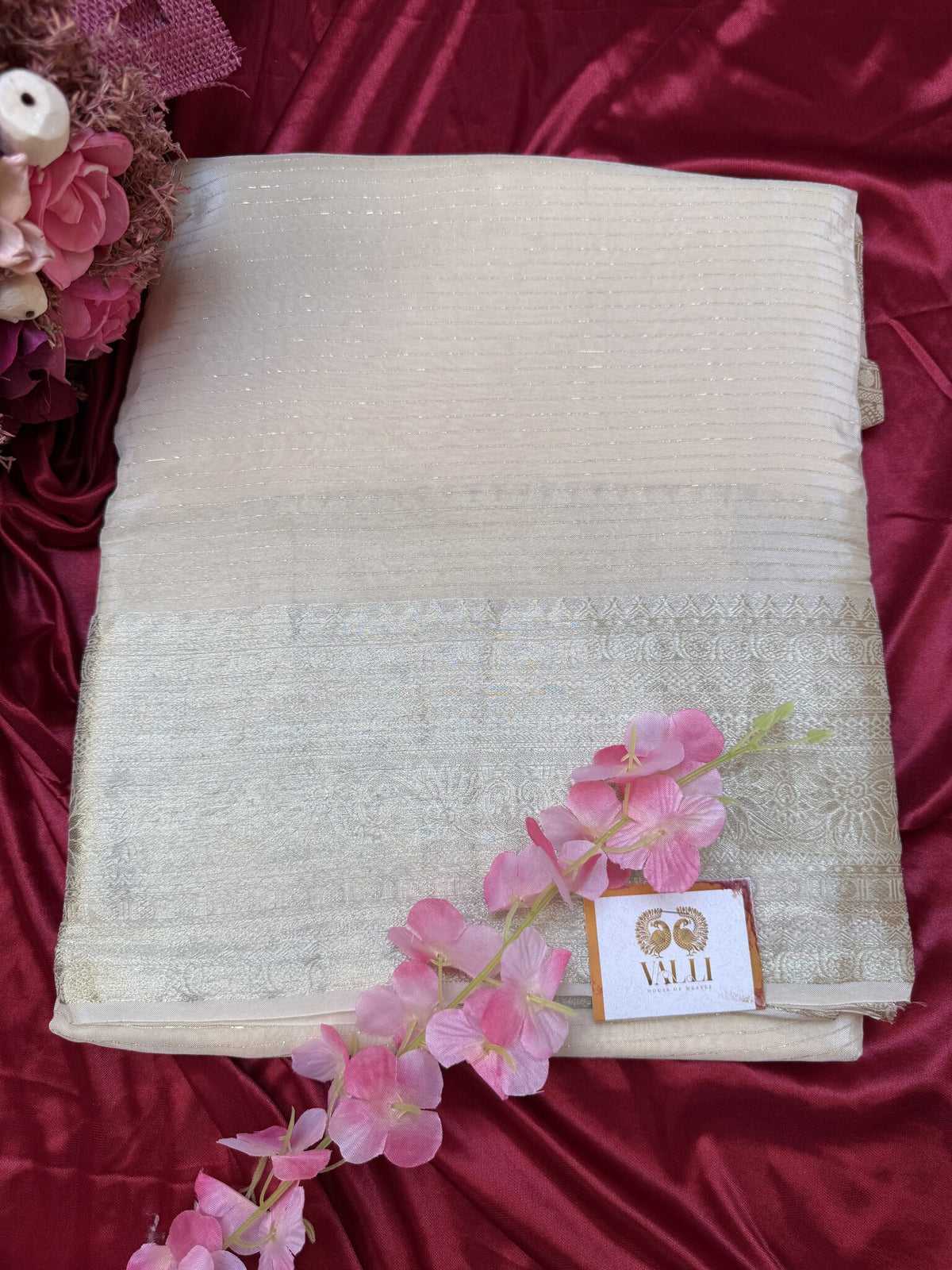 White Chiffon Georgette Saree with Red Blouse