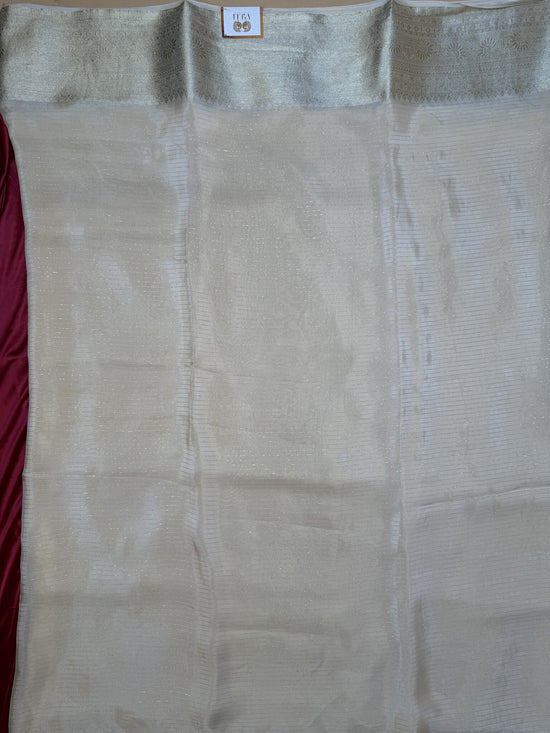 White Chiffon Georgette Saree with Red Blouse