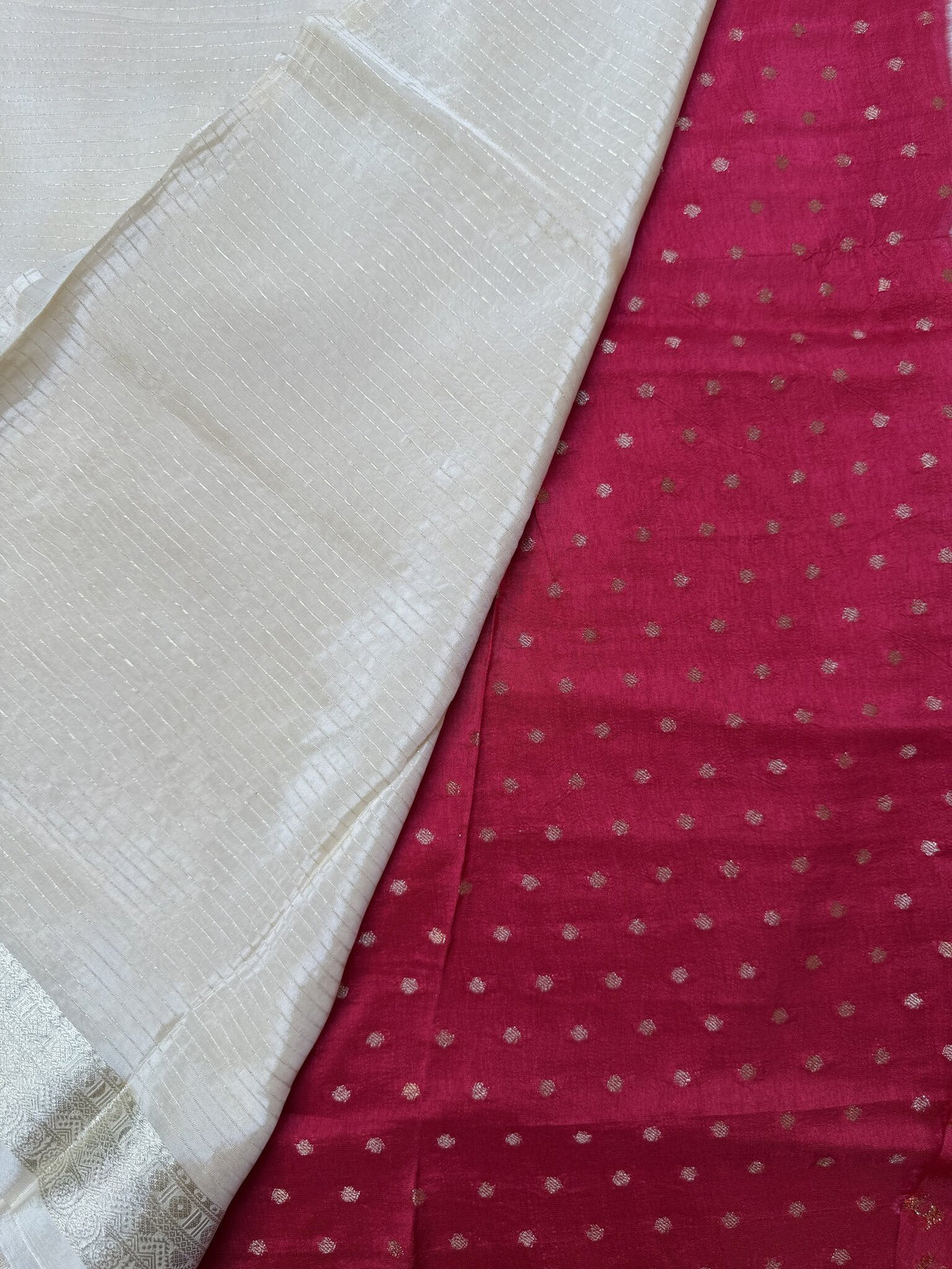 White Chiffon Georgette Saree with Red Blouse